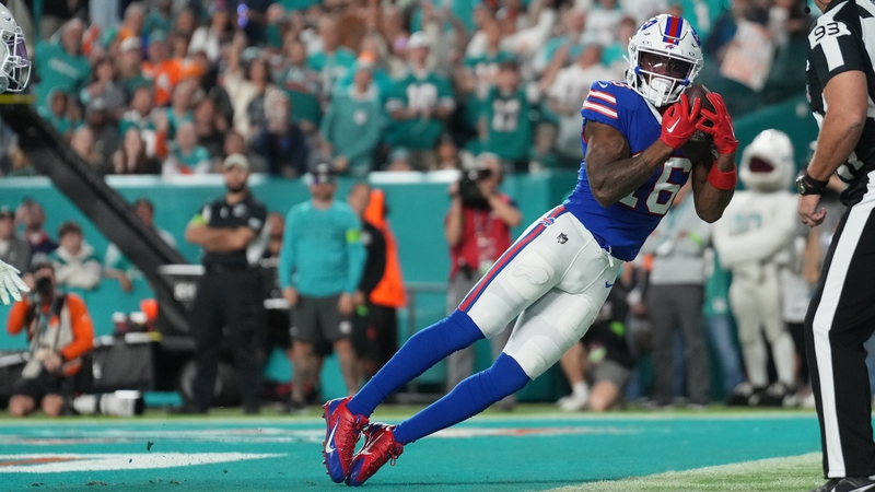 Trent Sherfield keeps both feet in bounds for a Buffalo Bills touchdown in their win over the Miami Dolphins