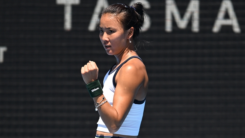 Yuan Yue of China celebrates during her match against Sloane Stephens