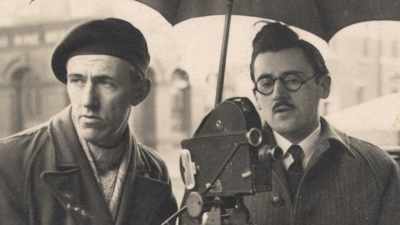 Amateur filmmaker Pat Johnston (L) and friend in Dublin (Pics: IFI Archive)