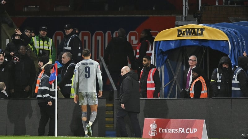 Dominic Calvert-Lewin walks off the pitch after his dismissal against Crystal Palace