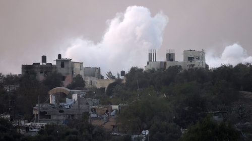 A view from the Israeli border with Gaza shows smoke billowing over the centre of Gaza after Israeli bombardment