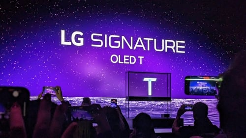 The new LG Signature OLED T TV, a transparent television, is presented at CES in Las Vegas this week