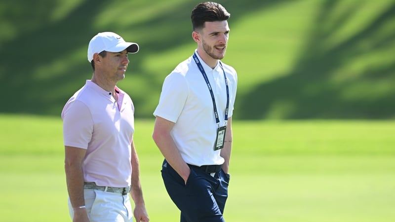 Rory McIlroy was joined by an interested visitor, Declan Rice, during Wednesday's practice round