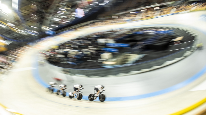 The German women's team, who Ireland will face on Thursday, pictured during the pursuit on the first day of the European Track Cycling Championships in the Apeldoorn