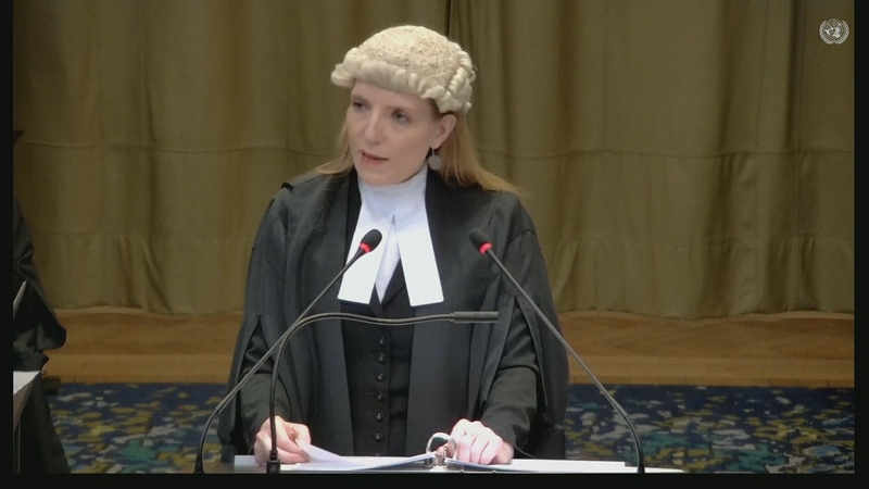 Lawyer Blinne Ní Ghrálaigh speaking during South Africa's case against Israel at the International Court of Justice at the Hague.