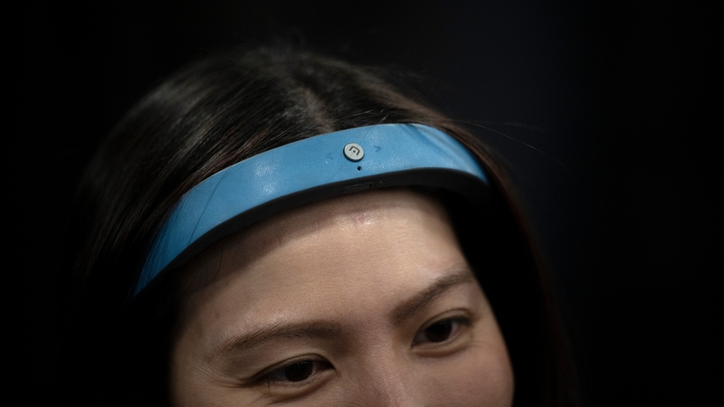 The Brainband, a wearable sensor from Earable Neuroscience, is seen during CES this week