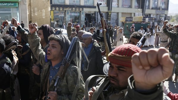 Yemeni protestors loyal to the Houthi movement hold a protest in Sanaa against Israel's war on Gaza