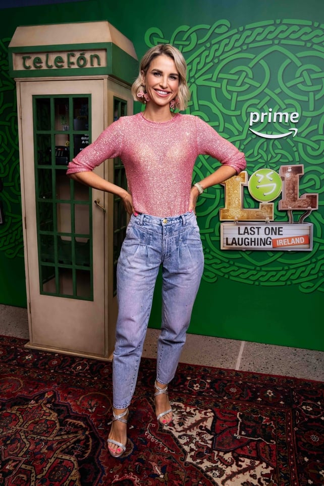 Styled by Corina Gaffey, Vogue Williams wears Hayley Menzies and earrings from Irish designer Bláithín Ennis
