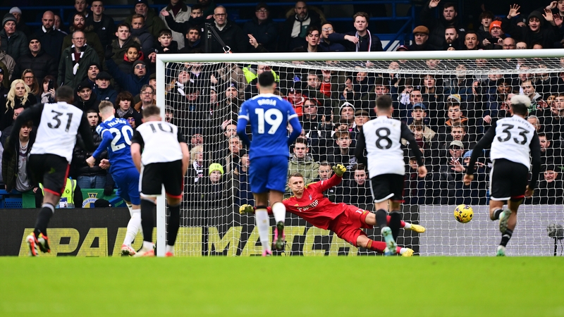 Cole Palmer scores from the penalty spot past Fulham goalkeeper Bernd Leno