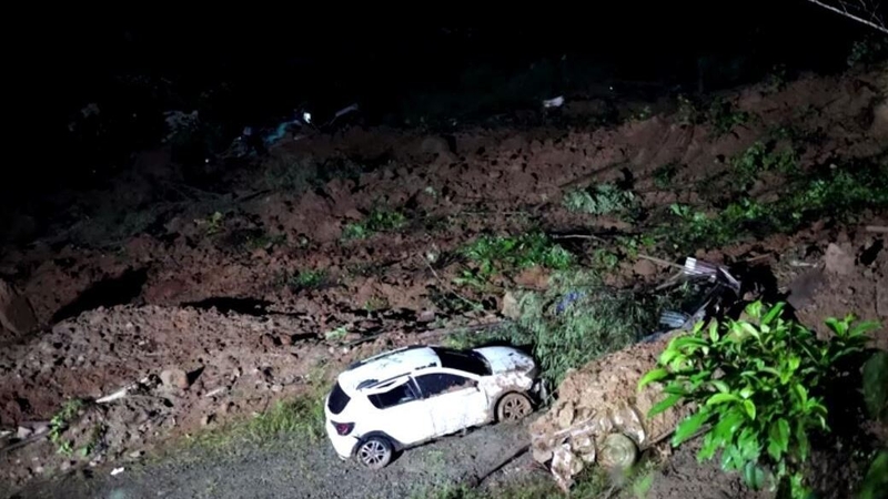 The mudslide covered a roadway that connects the cities of Quibdo and Medellin in northwest Colombia