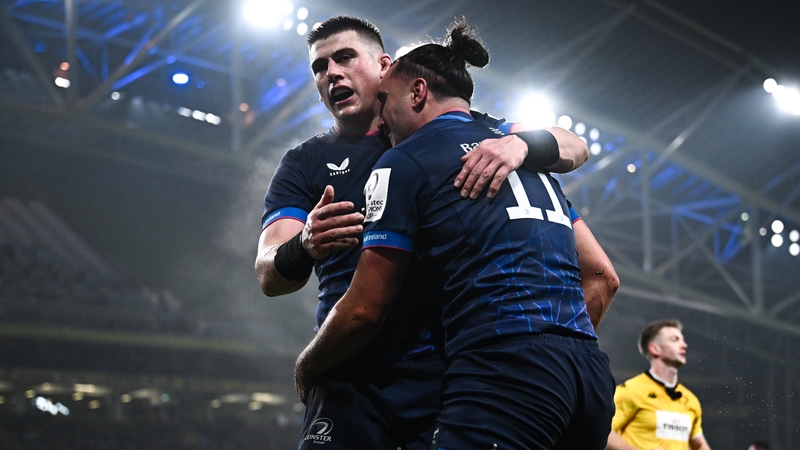 James Lowe celebrates Leinster's opening try of the game