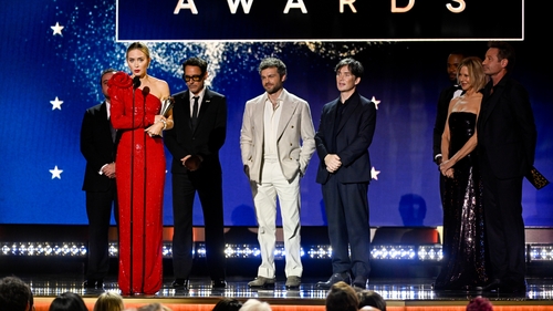 The cast of Oppenheimer pick up the Best Endemble gong at the Critics Choice Awards