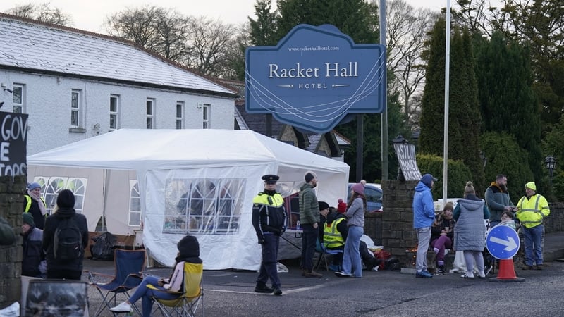 People at a protest outside Racket Hall Hotel, in Roscrea, earlier this week