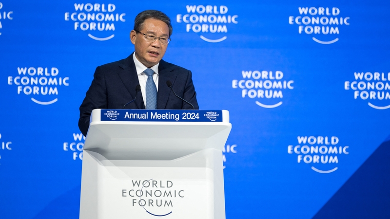 Chinese Premier Li Qiang addresses the assembly during the annual meeting of the WEF in Davos today