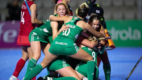 Sarah Hawkshaw was mobbed by her team-mates after breaking the deadlock