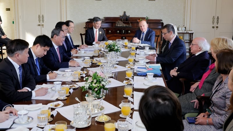 President Michael D Higgins hosted a meeting with Chinese Premier Li Qiang in Áras an Uachtaráin earlier