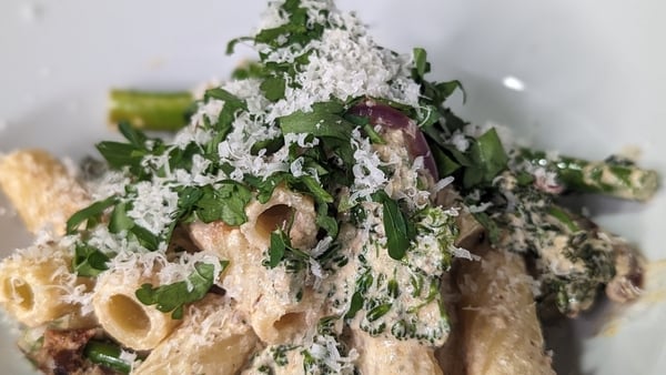 Italian sausage, broccoli and Irish Yogurt Clonakilty half fat crème fraiche pasta.