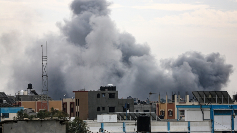 Smoke rises over the residential areas following the Israeli attacks in Khan Younis