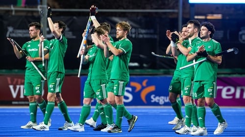 The Ireland team celebrate after their victory
