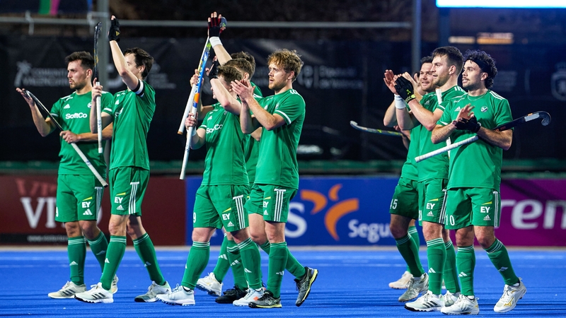 The Ireland team celebrate after their victory