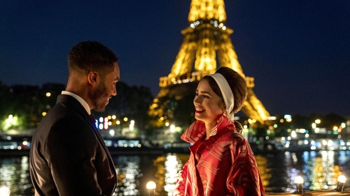 Lucien Laviscount and Lily Collins in Emily in Paris