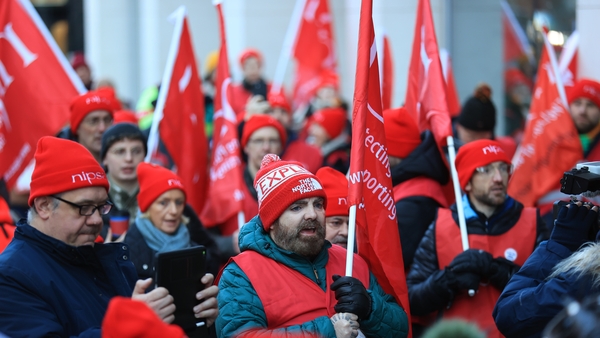 NIPSA members picketing outside the Northern Ireland Office (NIO) at Erskine House, Belfast in January