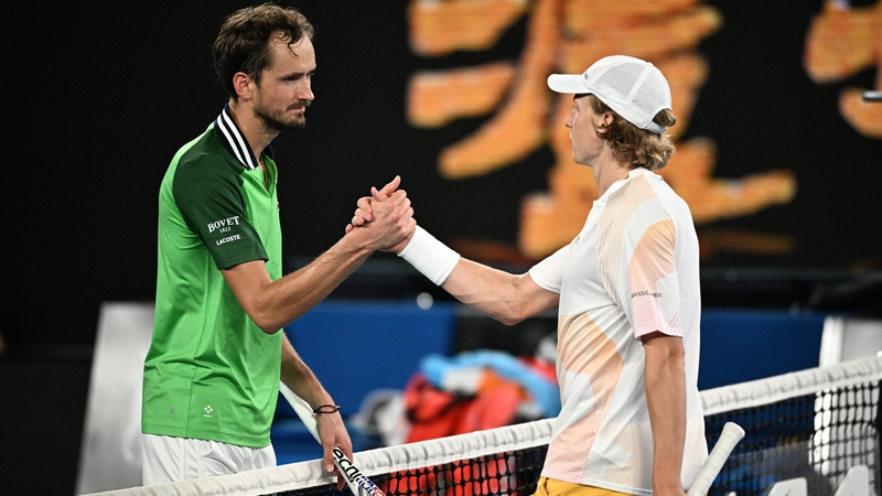 Daniil Medvedev and Emil Ruusuvuori shake hands after their 3.40am finish