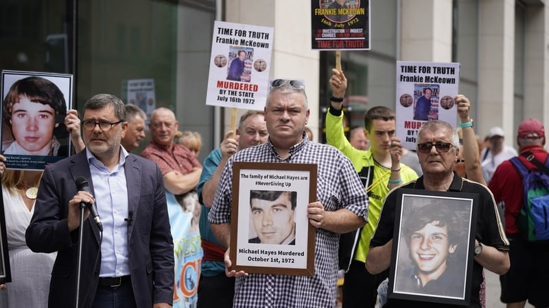 Relatives for Justice during a protest against the Northern Ireland Troubles (Legacy and Reconciliation) Bill outside the Northern Ireland Office in June