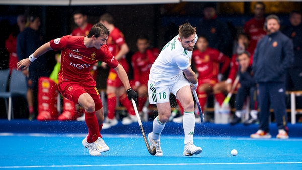 Ireland's Shane O'Donoghue is put under pressure by Spain's Gerard Clapes