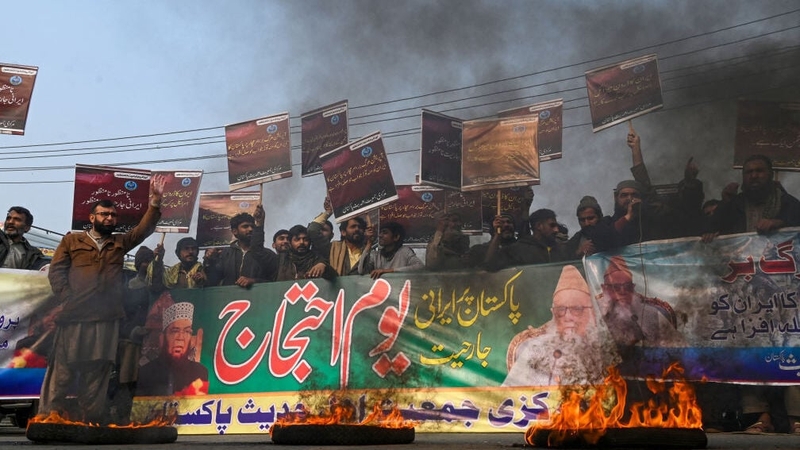 Pakistan activists protest in Lahore after Iran launched an airstrike in Pakistan's Baluchistan province