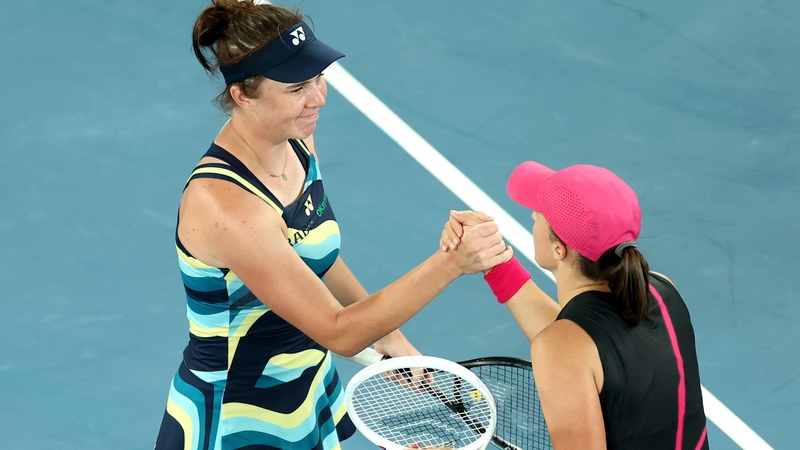 Linda Noskova (l) is the first teenager to beat a world number one at the Australian Open in 25 years