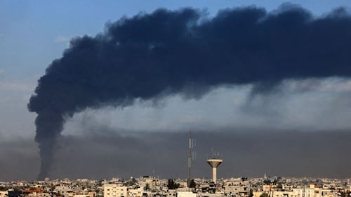 Smoke billows over Khan Yunis during Israeli bombardment