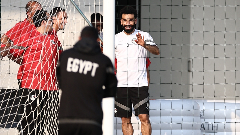 Mohamed Salah watched Egypt's training session in Abidjan, Ivory Coast on Sunday
