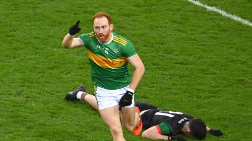 Conor Glass wheels away in celebration after his crucial late goal for Glen