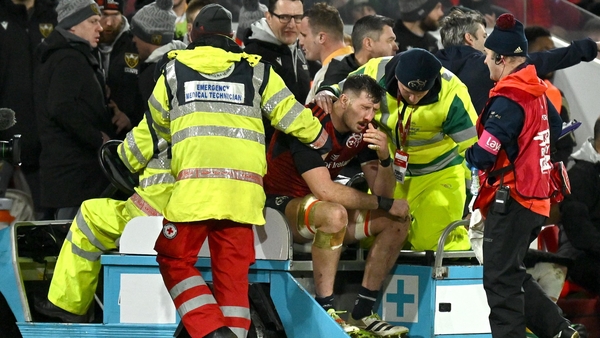 Tom Ahern was removed with a head injury before half time against the Northampton Saints