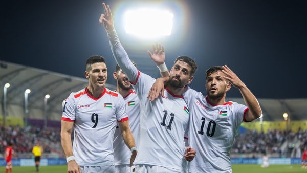 Oday Dabbagh of Palestine celebrates his goal