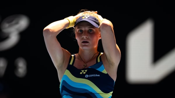 Dayana Yastremska reacts after defeating Linda Noskova