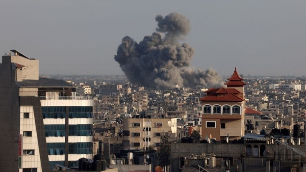 Smoke billows over Khan Yunis during Israeli bombardment