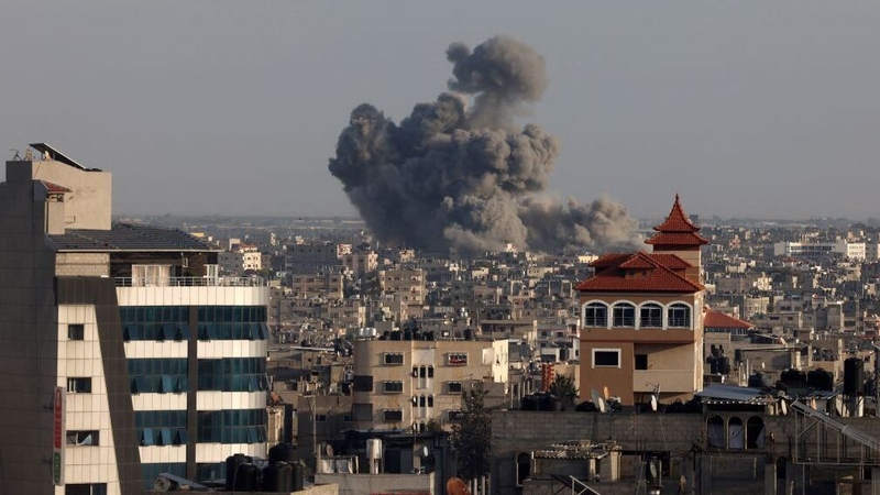 Smoke billows over Khan Yunis during Israeli bombardment