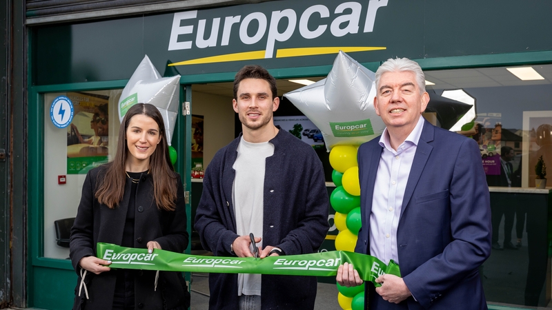 Europcar ambassador Joey Carberry, Karen McAdoo, Europcar Mobility Group Ireland, Head of Marketing and Paul McNeice, Head of Country for Europcar Mobility Group Ireland at its new Athlone site