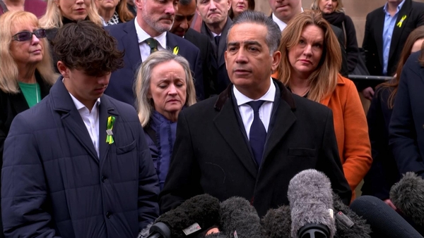 Dr Sanjoy Kumar, father of Grace O'Malley-Kumar making a statement alongside relatives of the victims, outside Nottingham Crown Court