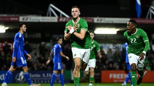 Killian Phillips celebrates opening the scoring for Ireland Under-21 against Italy in November