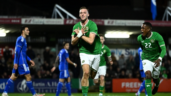 Killian Phillips celebrates opening the scoring for Ireland Under-21 against Italy in November