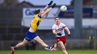 Peter Harte of Tyrone in action against Dylan Ruane of Roscommon