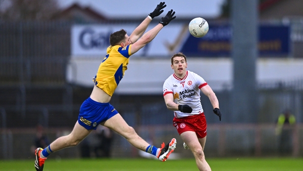 Peter Harte of Tyrone in action against Dylan Ruane of Roscommon