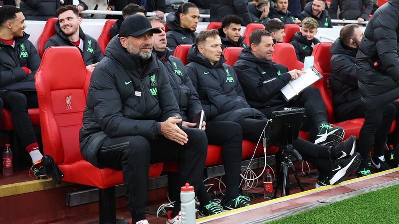 An emotional Jurgen Klopp settles into the Anfield dugout for the first time since announcing that he will be leaving Liverpool this summer