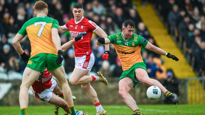 Patrick McBrearty scores Donegal's goal against Cork in Ballybofey