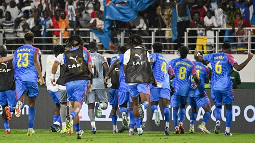 DR Congo players celebrate their shootout victory over Egypt