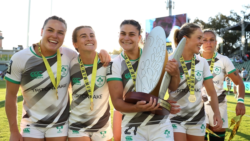 The Ireland team celebrate with the trophy in Perth