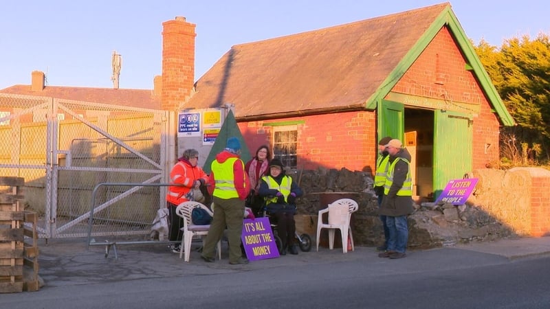 Protesters picketing outside the Great Southern Hotel in Rosslare